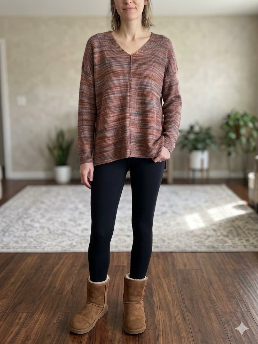 V-Neck, Long-Sleeve Knitted Sweater